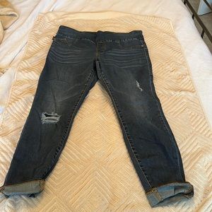 Pull On Dark Wash Distressed Jeggings